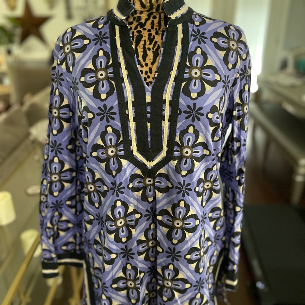 Dana Buchman Purple and Black Floral Blouse